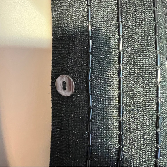 C'est City silk metallic beaded sweater set V cardigan over tank black knit - Picture 9 of 14